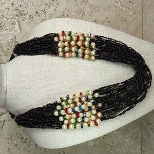 Artisan Crafted Glass Seed Bead/Faux Pearl Necklace